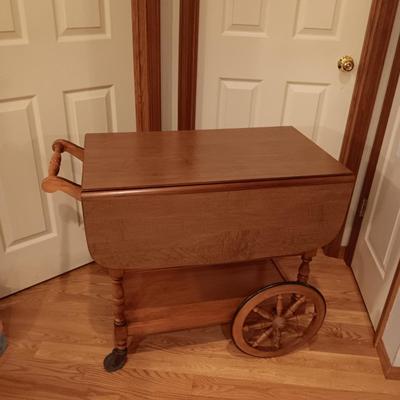 WOODEN DROP LEAF TEA CART