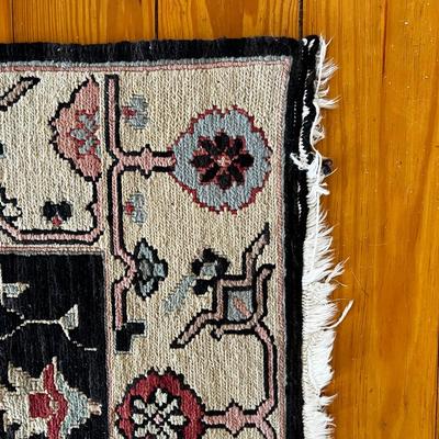 Sale Photo Thumbnail #34: Measures 6' x 3'10"
Flat weave rug with small areas with thread slippage on fringe.