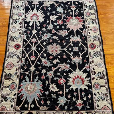 Sale Photo Thumbnail #33: Measures 6' x 3'10"
Flat weave rug with small areas with thread slippage on fringe.
