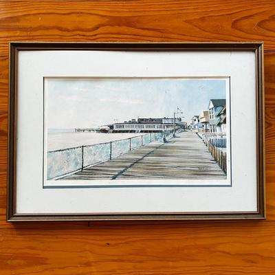 Sale Photo Thumbnail #60: Measures 22.75" x 16"
Art is slightly warped and has some spots, it is framed and matted with no glass.