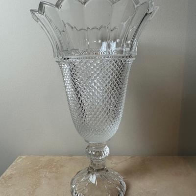 Glass Pedestal Vase with Scalloped Rim