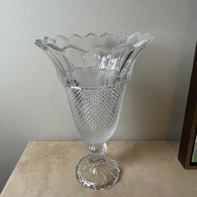 Glass Pedestal Vase with Scalloped Rim