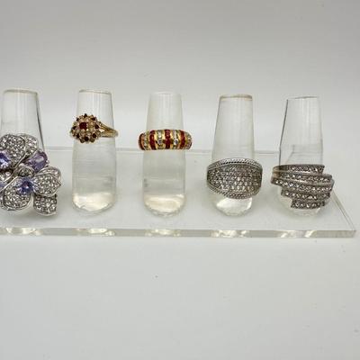 Costume Jewelry Gold Tone & Silver Tone Rings - Various Sizes
