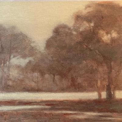 Contemporary Framed Landscape Print on Brushed Metal