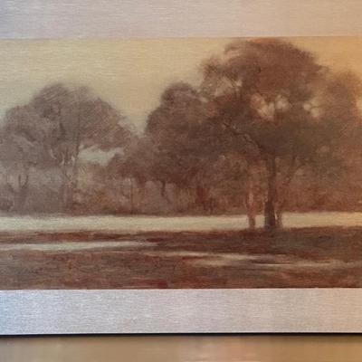 Contemporary Framed Landscape Print on Brushed Metal
