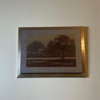 Contemporary Framed Landscape Print on Brushed Metal