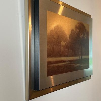 Contemporary Framed Landscape Print on Brushed Metal