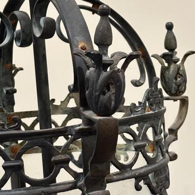 Imported Antique French Wrought Iron & Etched Glass Lantern Chandelier