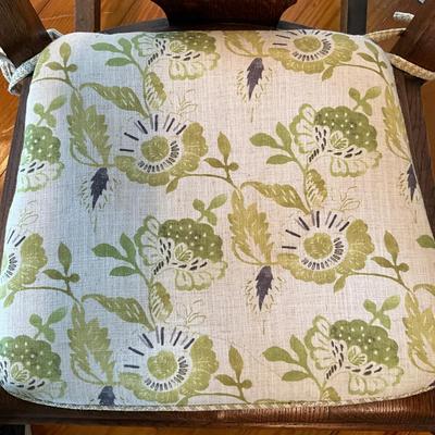 Sale Photo Thumbnail #117: Green and white floral cushion. 
Measures 36.5"H x 23.5"D x 25"W, seat height 16.5" x seat depth 18.5"