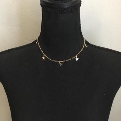 Cute, gold, toned star moon, charm necklace