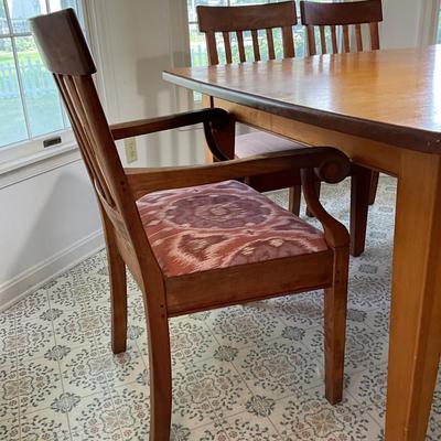 Sale Photo Thumbnail #140: Chairs measure 37"H x 19"W x 19"D, seat height 18" (5 dining and one arm chair) and are Charles Shackleton 

Table measures  46.5"W x 30"H x 54"L and is NOT made by Charles Shackleton