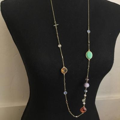 Beautiful, crystal, multicolored, fashion, necklace, satin gold, toned
