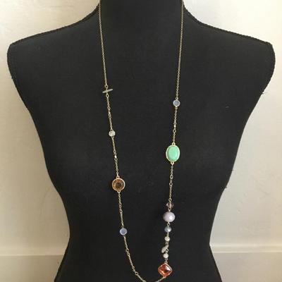 Beautiful, crystal, multicolored, fashion, necklace, satin gold, toned