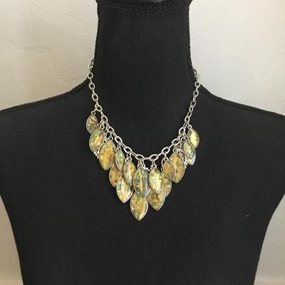 Beautiful vintage, Premier designs, abalone leaf bib, charm statement, necklace, Boho