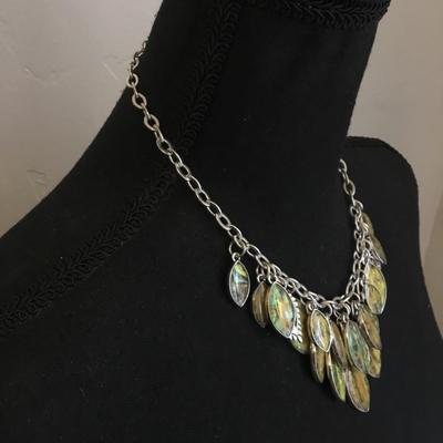 Beautiful vintage, Premier designs, abalone leaf bib, charm statement, necklace, Boho