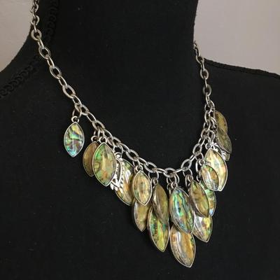 Beautiful vintage, Premier designs, abalone leaf bib, charm statement, necklace, Boho