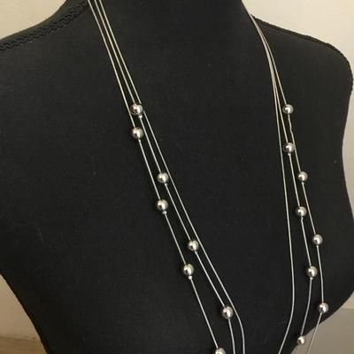Beautiful very nice metallic silvery layered bead fashion necklace
