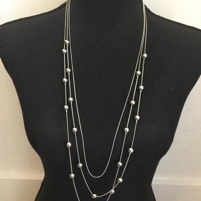 Beautiful very nice metallic silvery layered bead fashion necklace