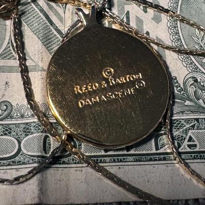 REED & BARTON Damascene pendant featuring a detailed windmill scene,