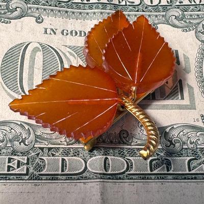 Baltic Amber Leaf Brooch