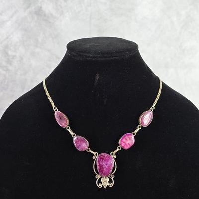 Lot 2: 925 Silver Necklace with Pink Stones