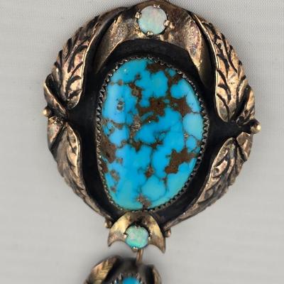 Lot 6: Native American Style Pendant with Turquoise Stones & Opal Accent Stones