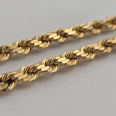 Lot 10: 14k Solid Gold 20" Diamond Cut Rope Necklace - 44g