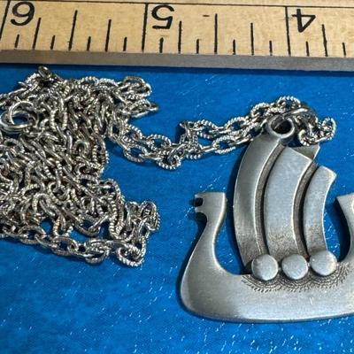 R. Tennesmed Sweden Pewter Viking Ship Pendant