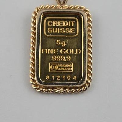 Lot 18: Credit Suisse 999.9 Fine Gold Pendant - 8g