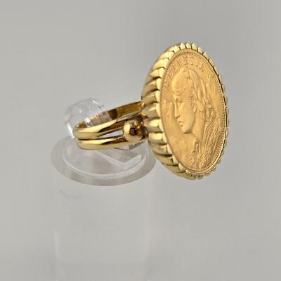 Lot 19: 18k Gold Helvetia Swiss Coin Ring / Size 6 / 13g