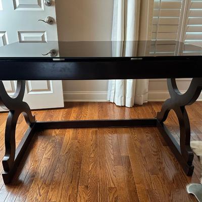 Whalen Espresso Wood Desk with Glass Surface