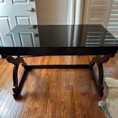Whalen Espresso Wood Desk with Glass Surface