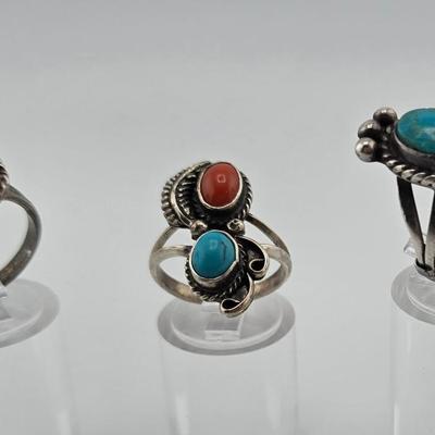 Lot 22: Three (3) Native American Style Rings with Stones / All Size 5.5