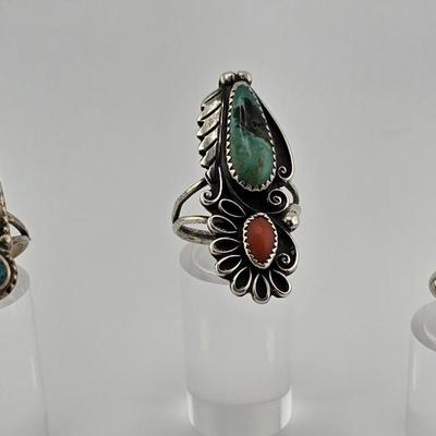 Lot 24: Three (3) Native American Style Rings with Stones/ Size 3.5, 6, 9