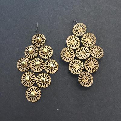 Sale Photo Thumbnail #120: Beautiful vintage gold tone Dangle earrings with Gold glass beads . Please see attached photos.