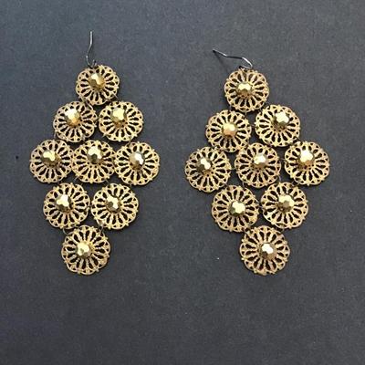 Sale Photo Thumbnail #121: Beautiful vintage gold tone Dangle earrings with Gold glass beads . Please see attached photos.