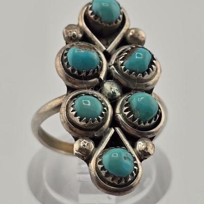 Lot 31: Two (2) Native American Style Rings w/ Stones & Silver Pendant / Sizes 5, 7.5