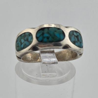 Lot 35: Native American Style Rings & Bracelet with Stones / Sizes 5.5 & 7