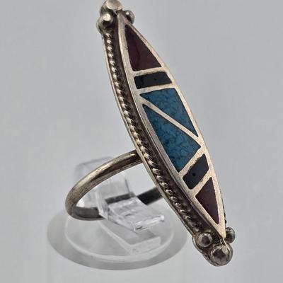 Lot 35: Native American Style Rings & Bracelet with Stones / Sizes 5.5 & 7