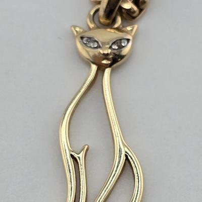 Lot 50: 7" - 10k Gold Bracelet & 10k Gold Cat Pendant with Diamond Eyes - 3g