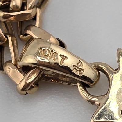 Lot 50: 7" - 10k Gold Bracelet & 10k Gold Cat Pendant with Diamond Eyes - 3g