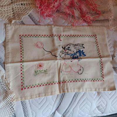 HAND CROCHETED DOILIES AND HAND EMBROIDERED CLOTH