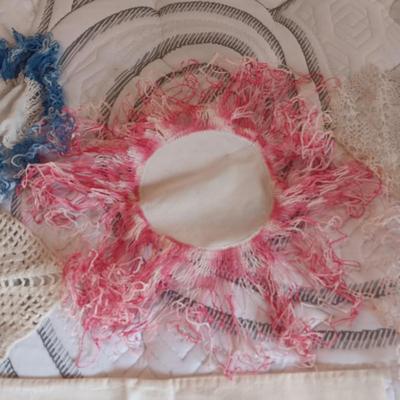 HAND CROCHETED DOILIES AND HAND EMBROIDERED CLOTH