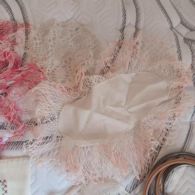 HAND CROCHETED DOILIES AND HAND EMBROIDERED CLOTH