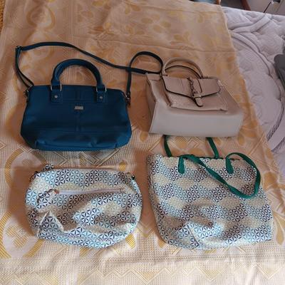 2 PURSES AND A TOTE WITH A MATCHING SMALLER BAG