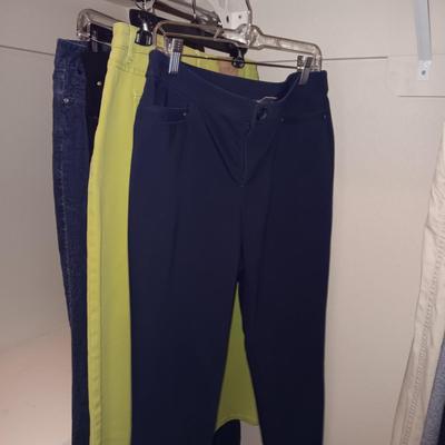 LADIES DENIM, DRESS AND CASUAL PANTS (6 - 8) PLUS NIGHT GOWNS (MED)