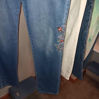 LADIES DENIM, DRESS AND CASUAL PANTS (6 - 8) PLUS NIGHT GOWNS (MED)