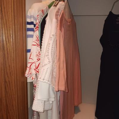 A LARGE COLLECTION OF LADIES CASUAL SHIRTS, SWEATERS, LIGHT JACKETS FROM TALBOTS, COLDCREEK, CHICO'S AND MORE (MED)