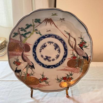 936 Large 9" Imari Plate with Crane and Floral Motif