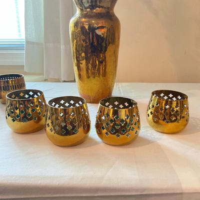 940 Lot of Brass Candle Holders With Brass Vase